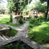 Chemins de pierre dans le paysage de jardin