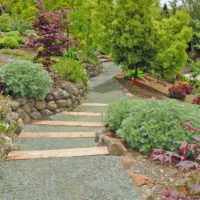 Un long chemin dans les profondeurs d'un jardin à flanc de montagne