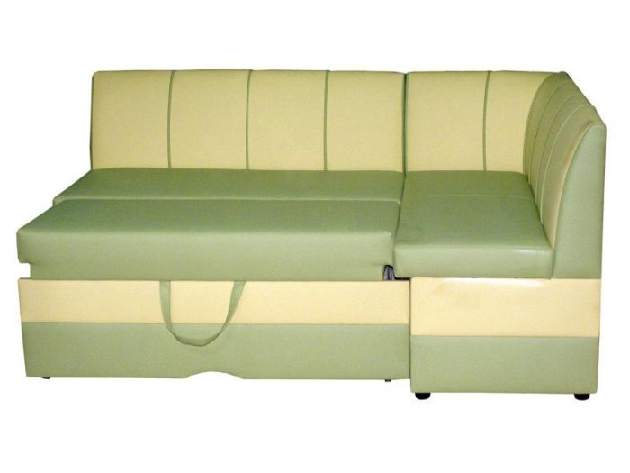 Kampinė sofa su odiniais apmušalais.