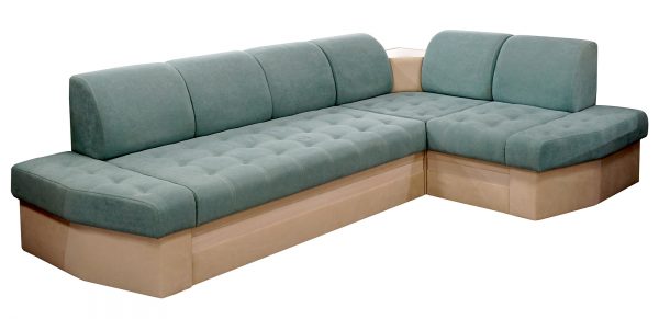 Veliūrinė kampinė sofa virtuvei